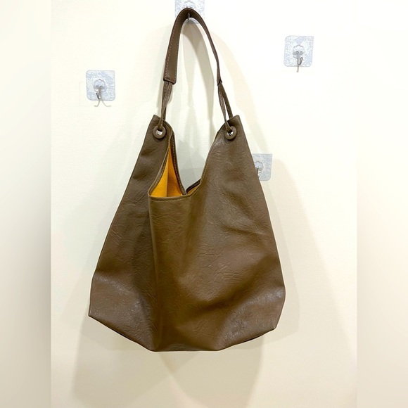 Elegant Brown PU/ fabric Tote Bag - Picture 1 of 11